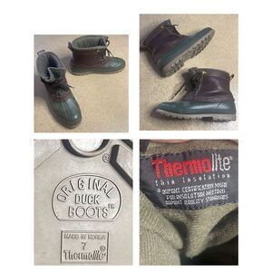 Sporto Vtg 90s Original Duck Boots 7 Green Brown